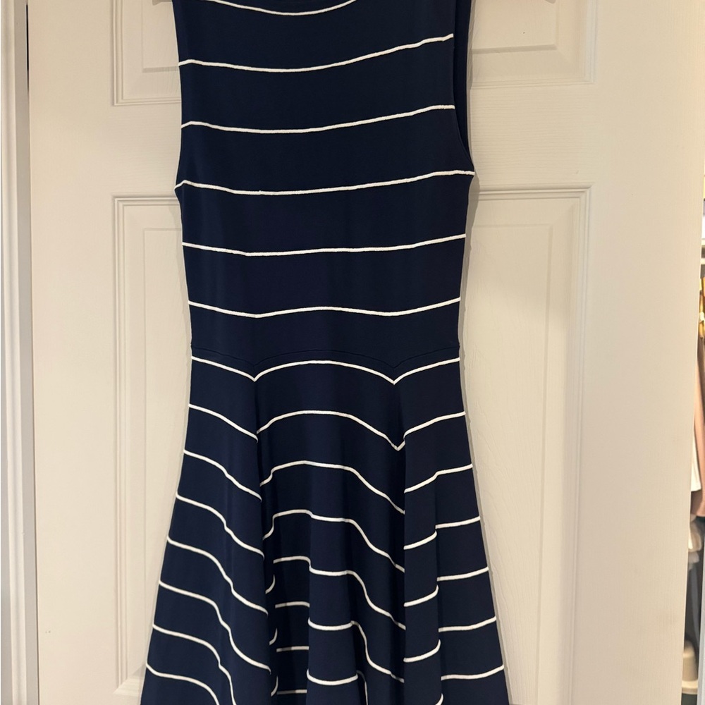 Alice + Olivia Blue and White Fit and Flare Midi Dress
